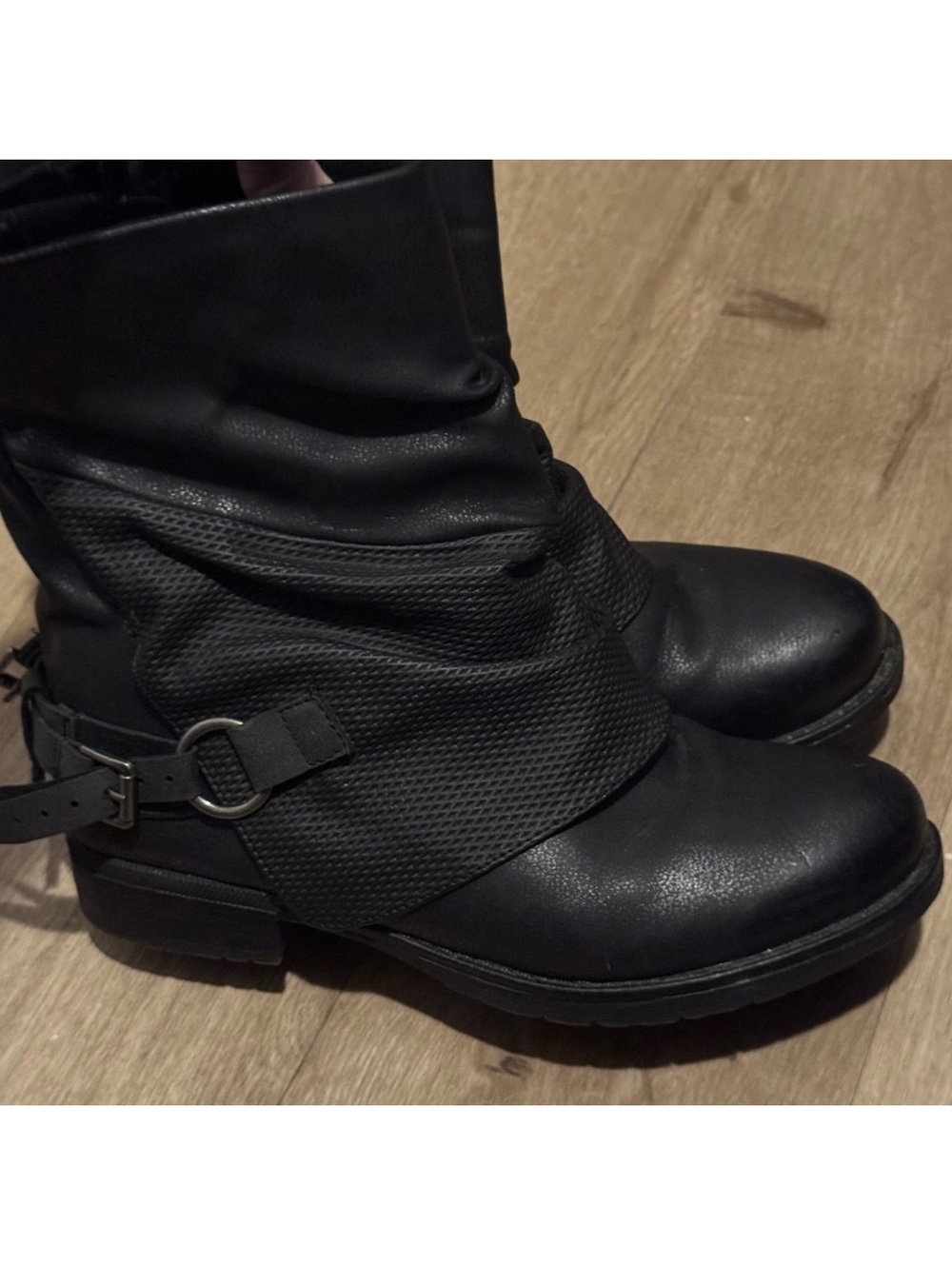 Jellypop Black Slouchy Moto Ankle Booties Buckle Strap Sz 8.5